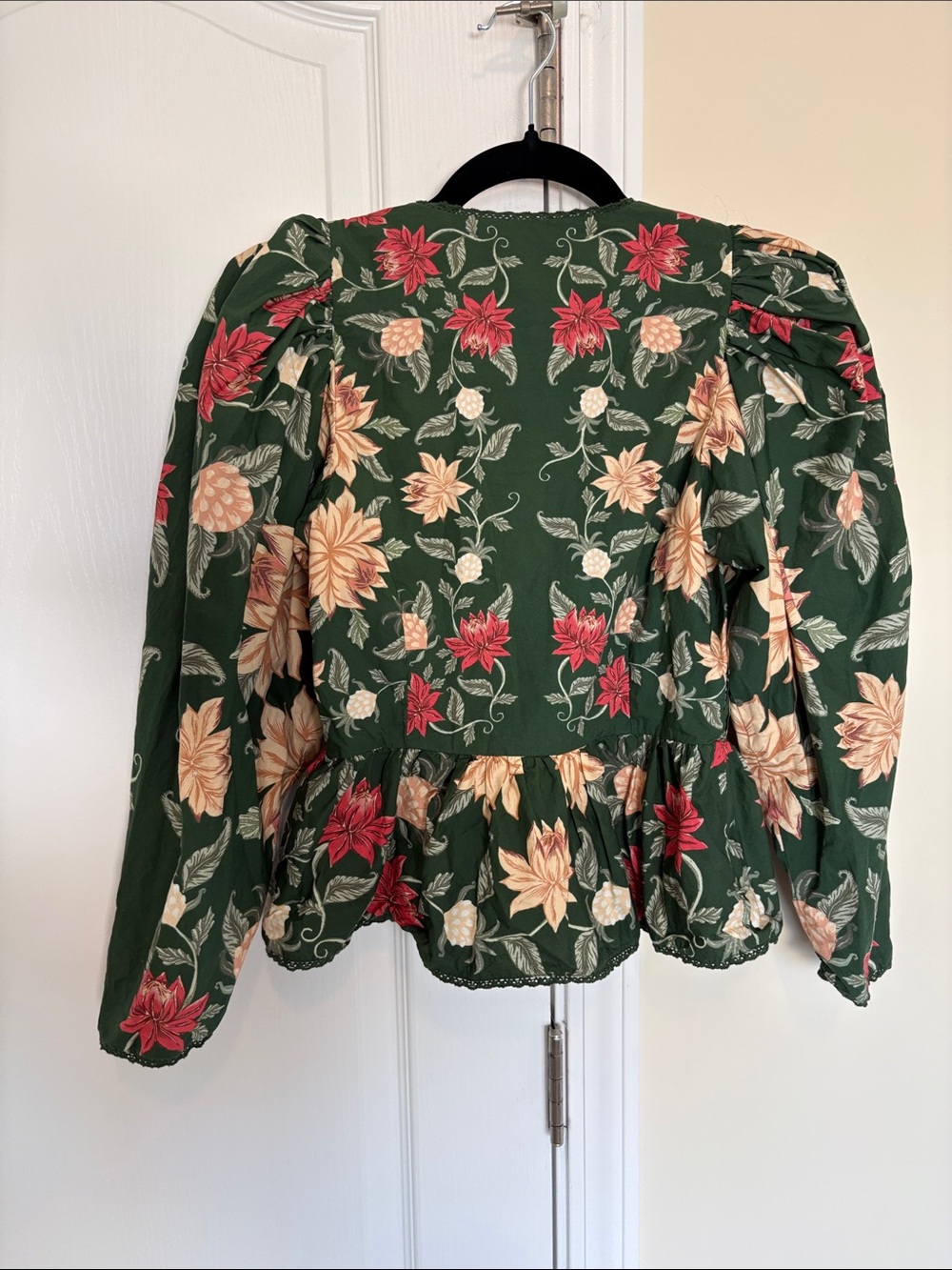 FARM Rio Green Floral Peplum Blouse with Pink and Cream Flowers - Picture 10 of 10